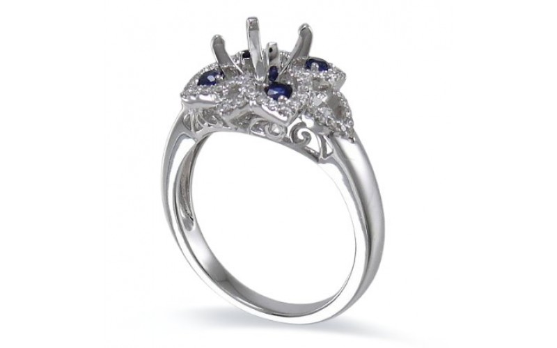 14K White Gold Sapphire With Diamond Ring Mounting