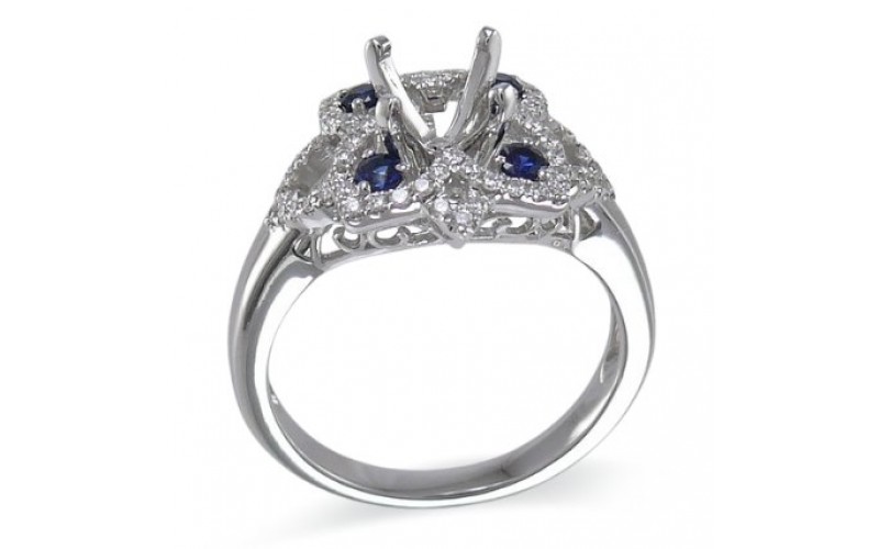 14K White Gold Sapphire With Diamond Ring Mounting