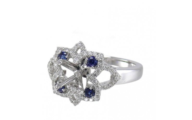 14K White Gold Sapphire With Diamond Ring Mounting