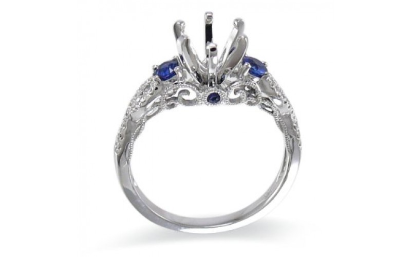 14K White Gold Sapphire With Diamond Ring Mounting