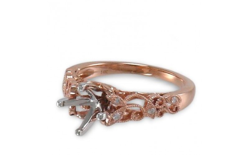14K Rose & White Gold Diamond Ring Mounting