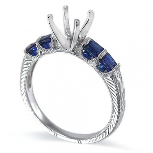 14K White Gold Sapphire With Diamond Ring Mounting