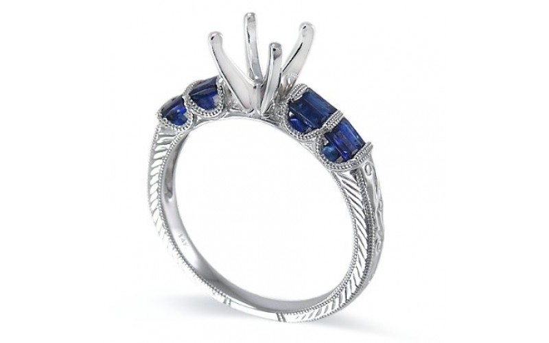 14K White Gold Sapphire With Diamond Ring Mounting