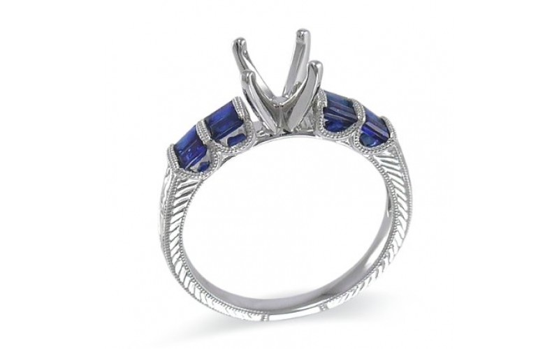 14K White Gold Sapphire With Diamond Ring Mounting