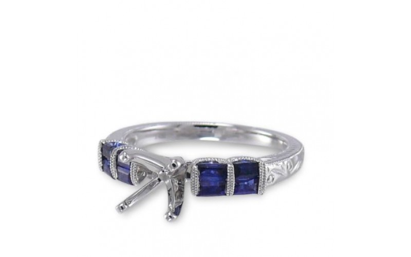14K White Gold Sapphire With Diamond Ring Mounting