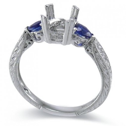 14K White Gold Sapphire With Diamond Ring Mounting