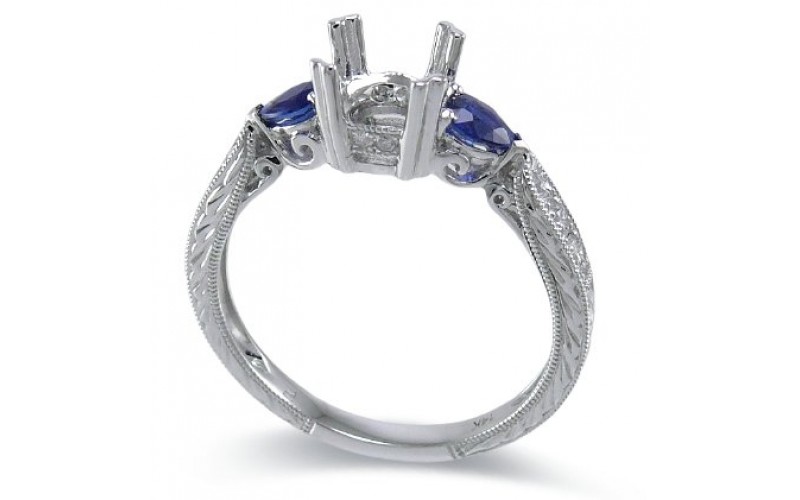 14K White Gold Sapphire With Diamond Ring Mounting