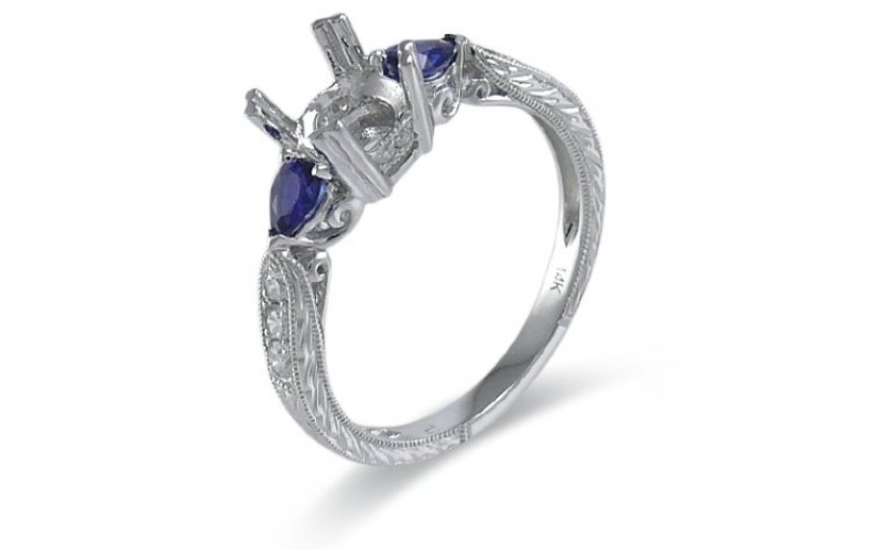 14K White Gold Sapphire With Diamond Ring Mounting