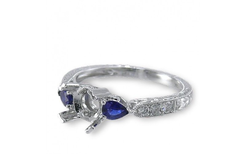 14K White Gold Sapphire With Diamond Ring Mounting