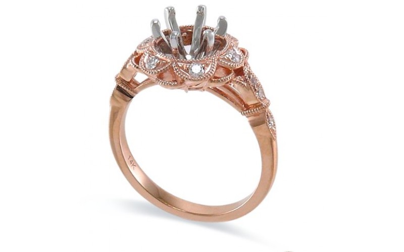 14K Rose & White Gold Diamond Ring Mounting