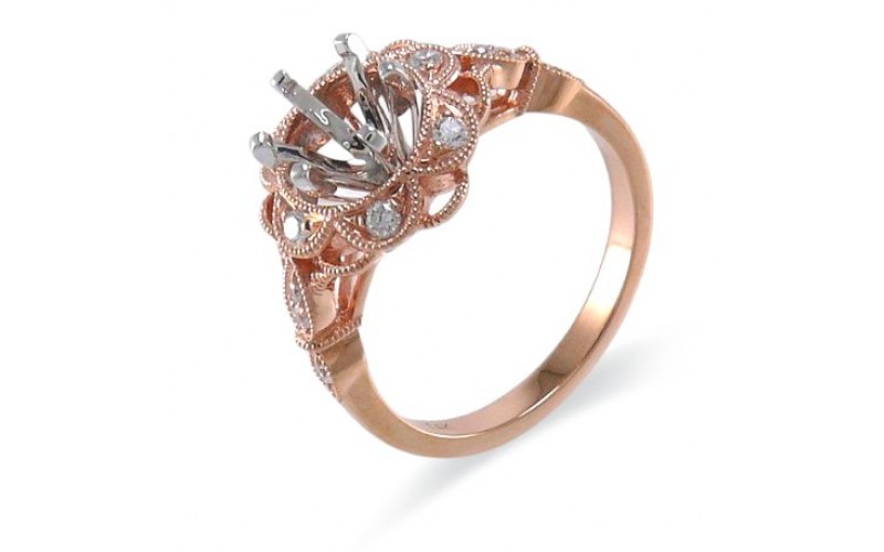 14K Rose & White Gold Diamond Ring Mounting