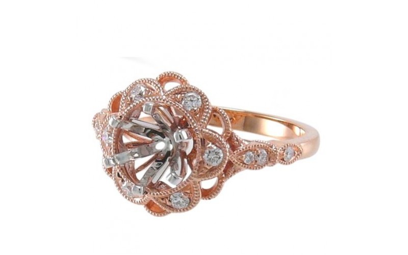 14K Rose & White Gold Diamond Ring Mounting