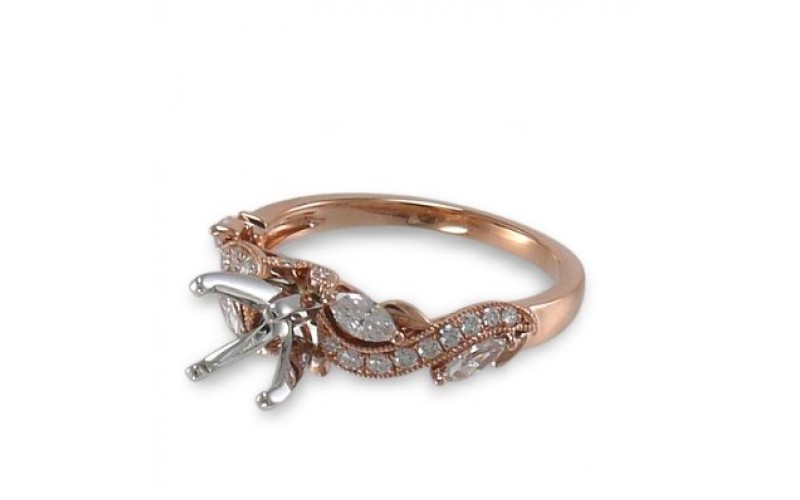 14K Rose & White Gold Diamond Ring Mounting