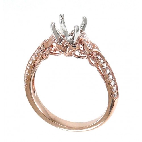 14K Rose & White Gold Diamond Ring Mounting