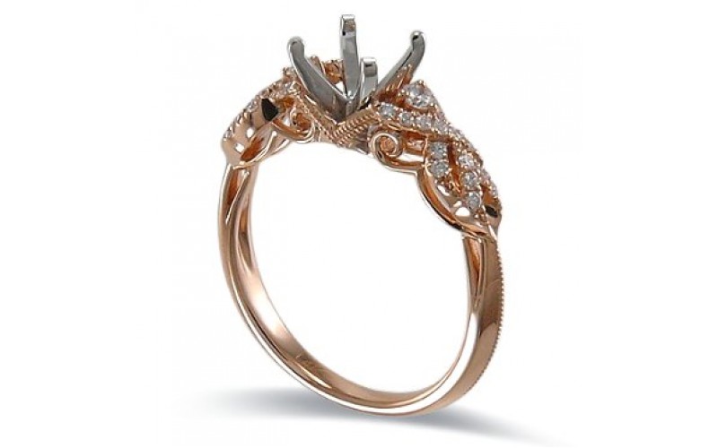 14K Rose & White Gold Diamond Ring Mounting