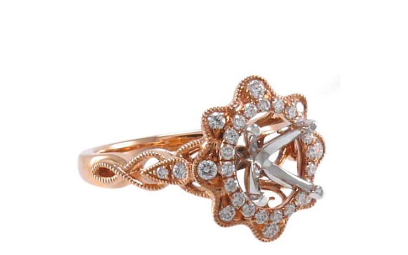 14K Rose & White Gold Diamond Ring Mounting