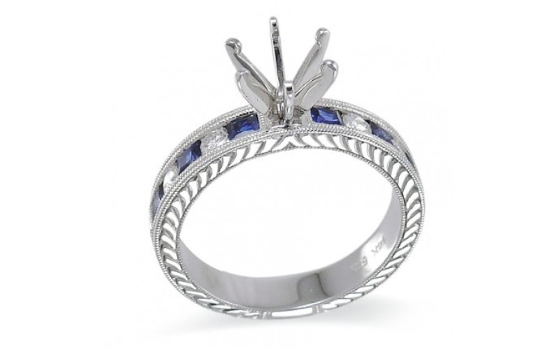 14K White Gold Sapphire With Diamond Ring Mounting