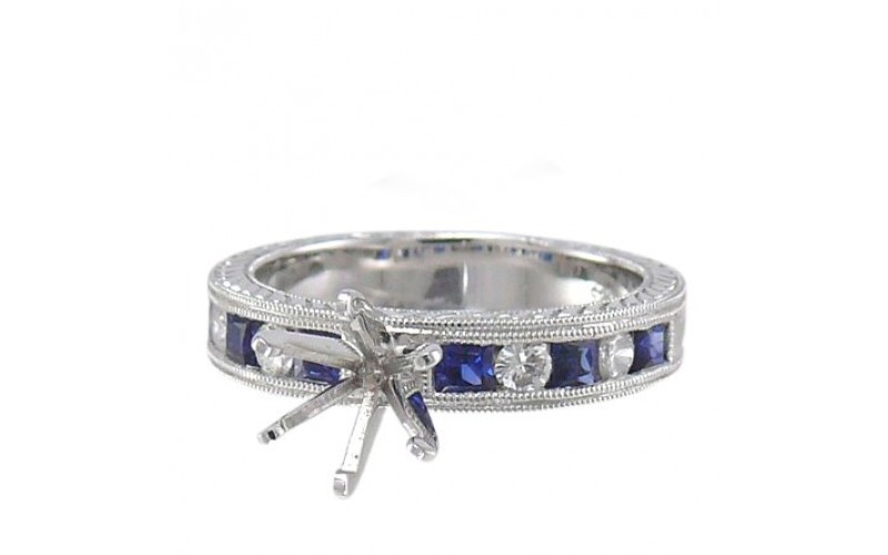 14K White Gold Sapphire With Diamond Ring Mounting