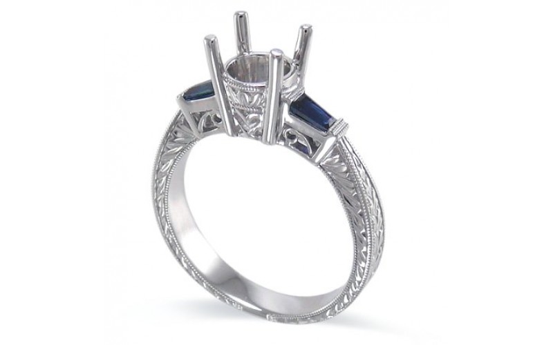 14K White Gold Sapphire With Diamond Ring Mounting