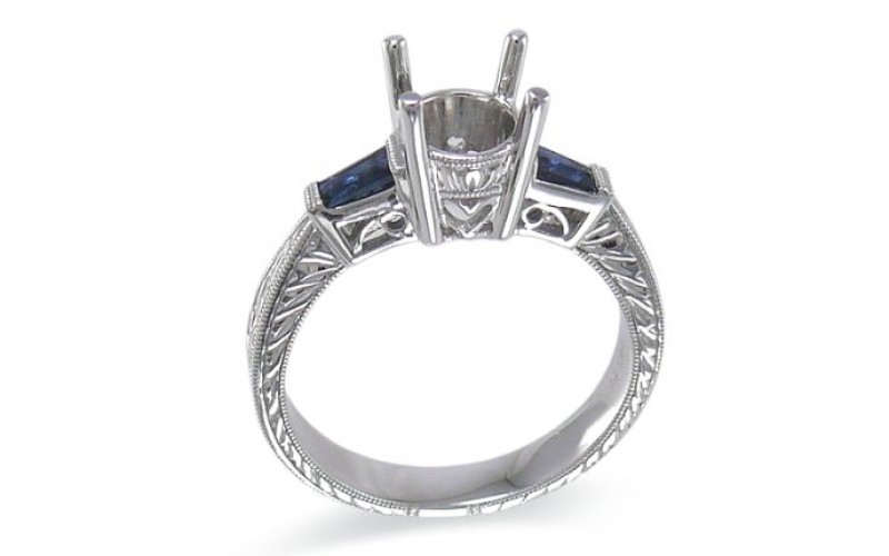 14K White Gold Sapphire With Diamond Ring Mounting