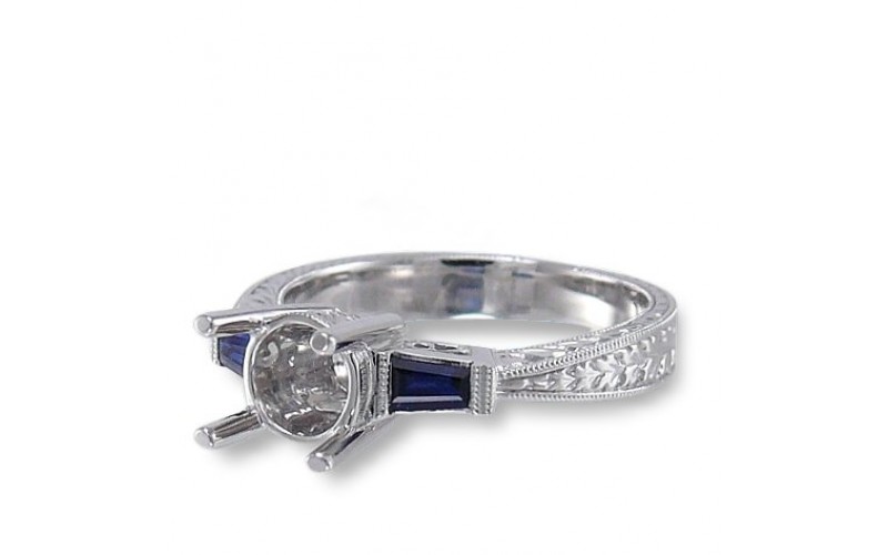 14K White Gold Sapphire With Diamond Ring Mounting