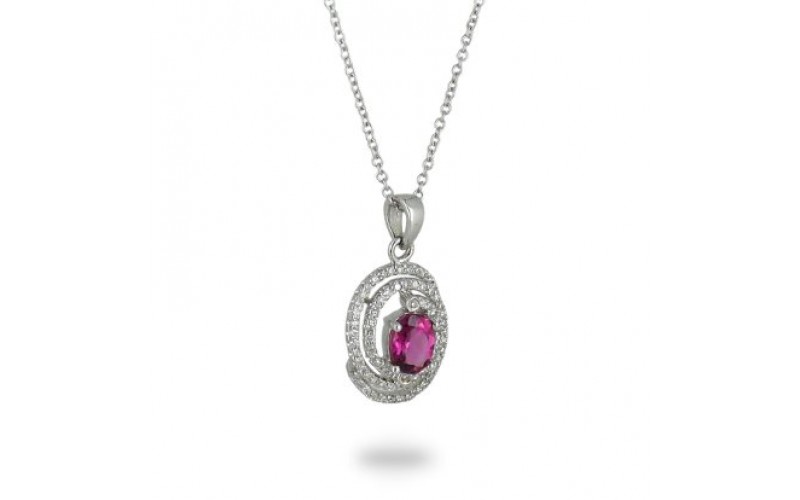 18K White Gold Pink Tourmaline With Diamond Pendant