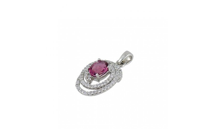 18K White Gold Pink Tourmaline With Diamond Pendant