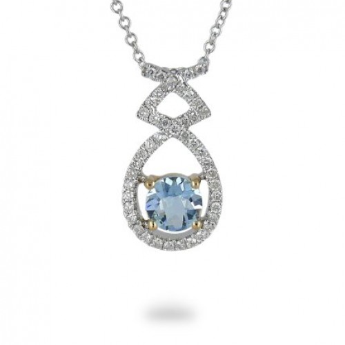 14K Yellow & White Gold Aquamarine With Diamond Pendant