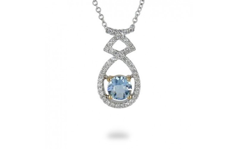 14K Yellow & White Gold Aquamarine With Diamond Pendant