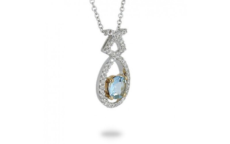 14K Yellow & White Gold Aquamarine With Diamond Pendant