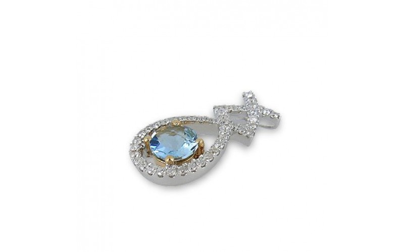 14K Yellow & White Gold Aquamarine With Diamond Pendant