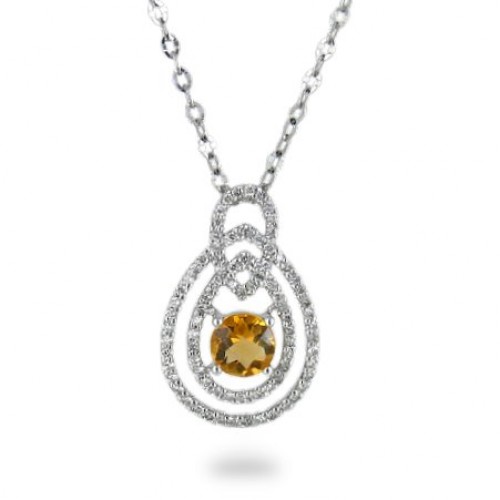 14K White Gold Cirtine With Diamond Pendant