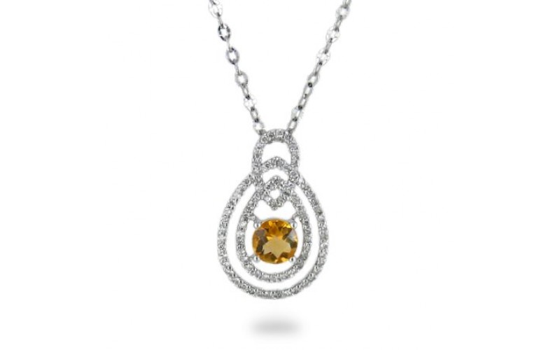 14K White Gold Cirtine With Diamond Pendant