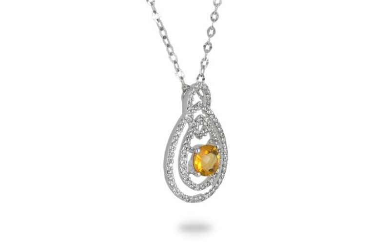 14K White Gold Cirtine With Diamond Pendant