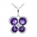 14K White Gold Amethyst With Diamond Pendant