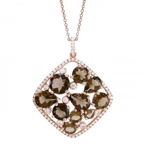 14K Rose Gold Smokey Quartz With Diamond Pendant