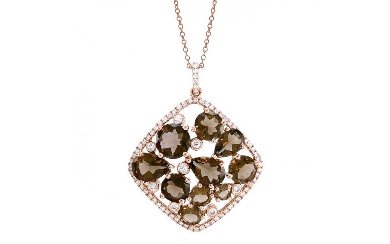 14K Rose Gold Smokey Quartz With Diamond Pendant