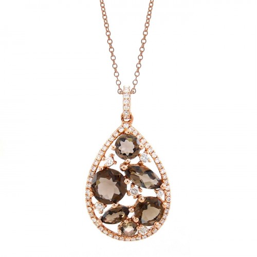 14K Rose Gold Smokey Quartz With Diamond Pendant