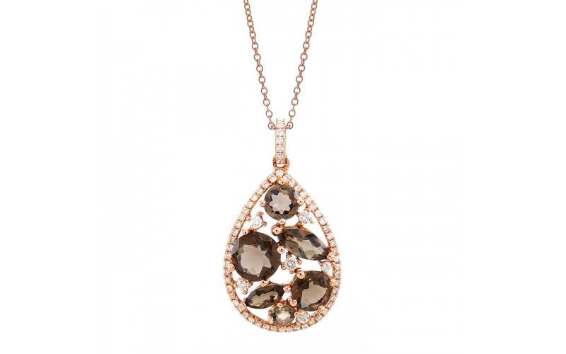 14K Rose Gold Smokey Quartz With Diamond Pendant