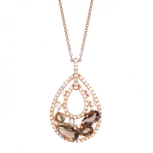 14K Rose Gold Smokey Quartz With Diamond Pendant