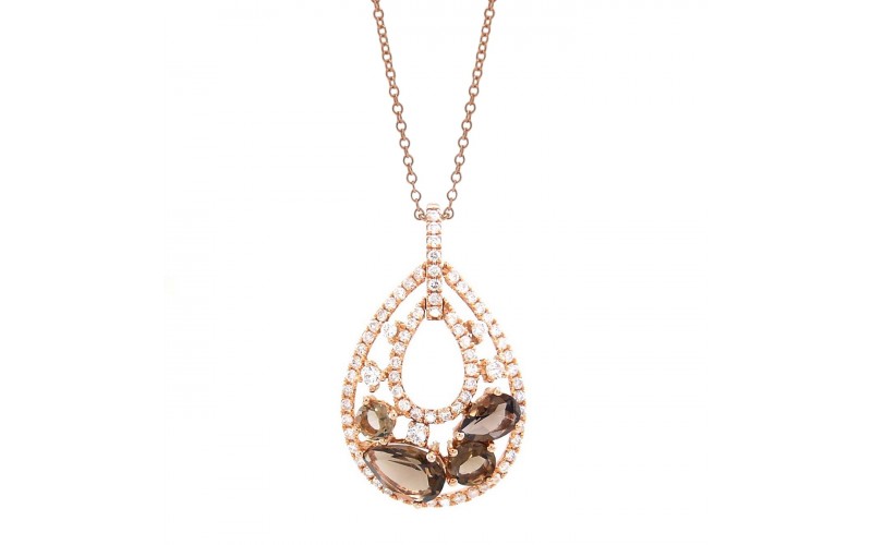 14K Rose Gold Smokey Quartz With Diamond Pendant