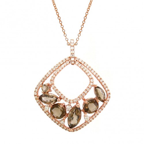 14K Rose Gold Smokey Quartz With Diamond Pendant