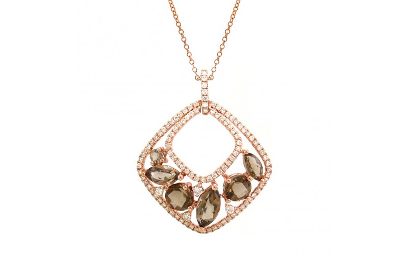 14K Rose Gold Smokey Quartz With Diamond Pendant