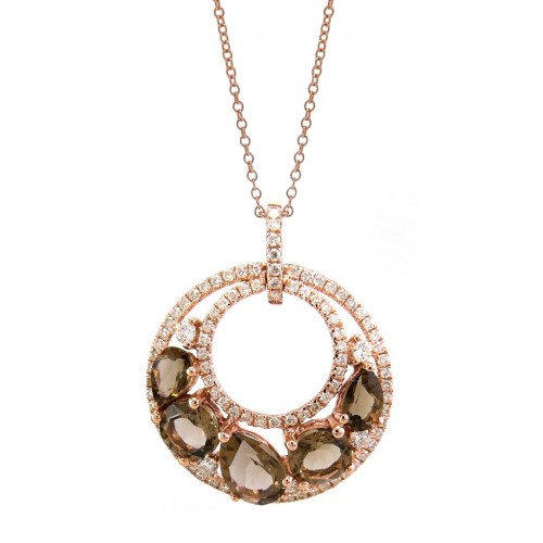 14K Rose Gold Smokey Quartz With Diamond Pendant