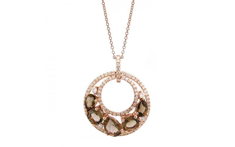 14K Rose Gold Smokey Quartz With Diamond Pendant