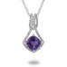 14K White Gold Amethyst With Diamond Pendant