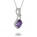 14K White Gold Amethyst With Diamond Pendant