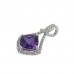 14K White Gold Amethyst With Diamond Pendant