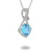 14K White Gold Blue Topaz With Diamond Pendant