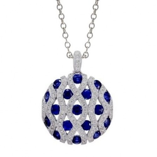 14K White Gold Sapphire With Diamond Pendant